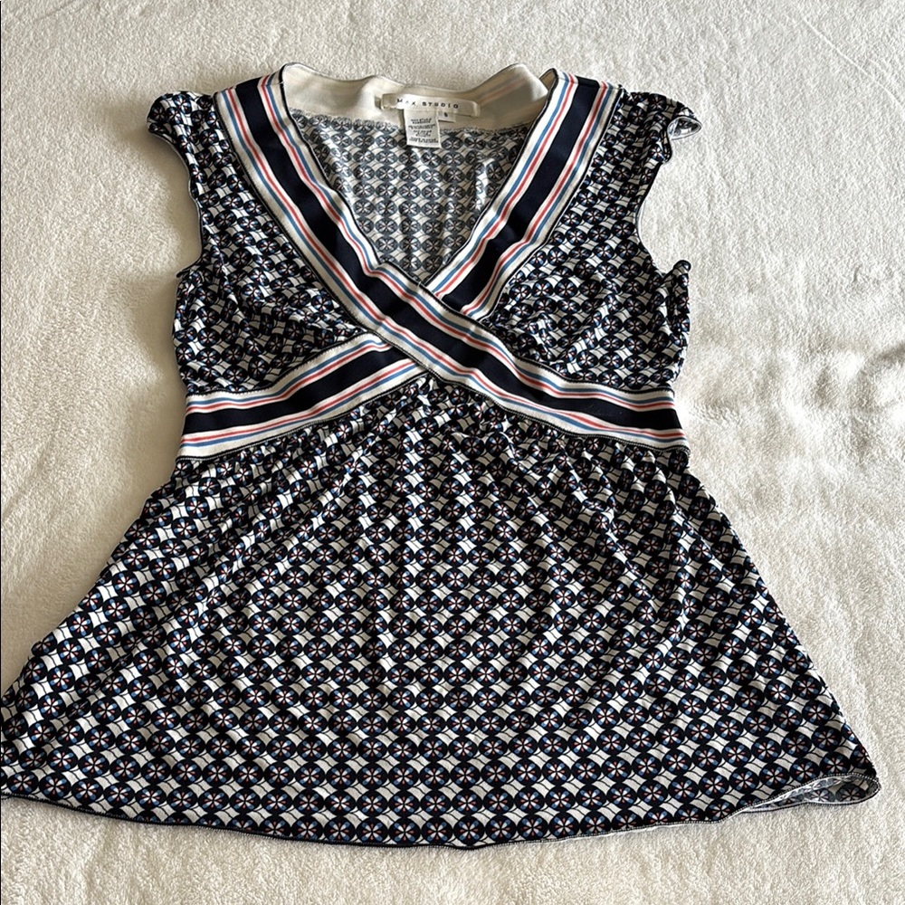 Max Studio Black and White Sleeveless Wrap Blouse